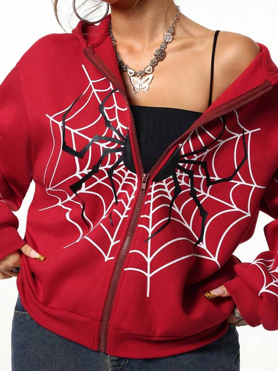 Y2K Spider Web Oversized Hoodie