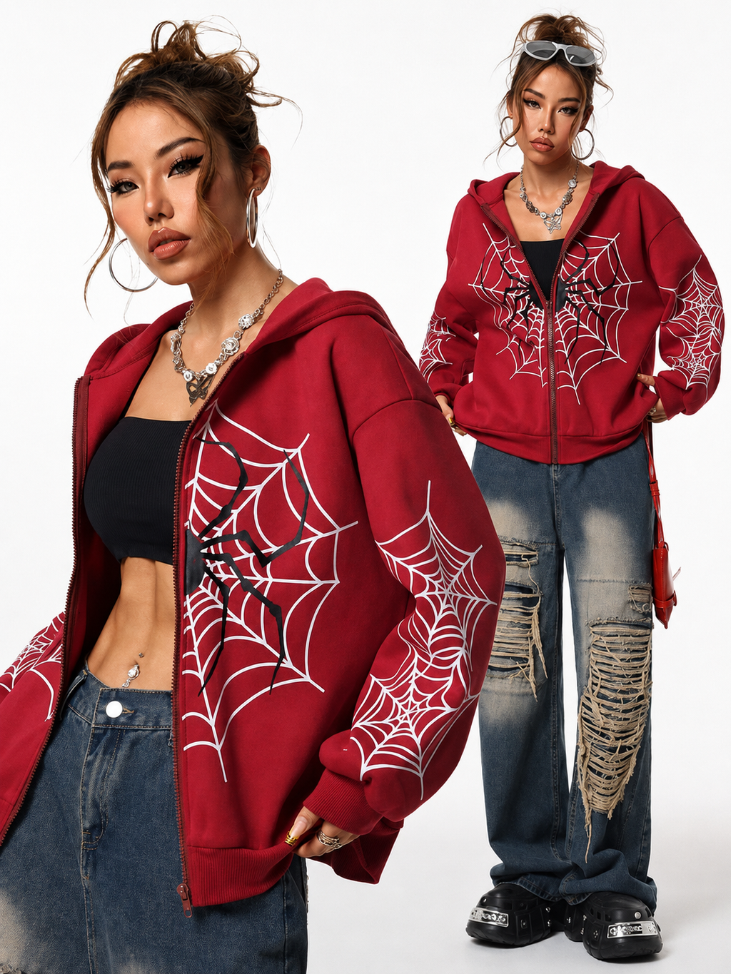 Y2K Spider Web Oversized Hoodie