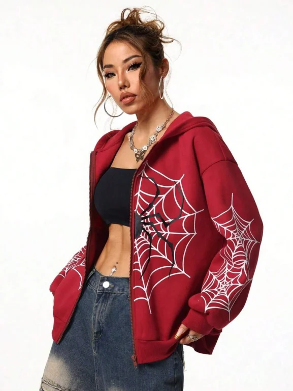 Y2K Spider Web Oversized Hoodie